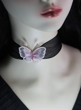 仙气少女黑色蕾丝项链蝴蝶choker锁骨项圈气质爆款多巴胺水钻颈链