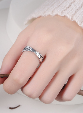 YES 字母S925纯银英文交叉戒指时尚个性ins网红冷淡风韩版指环