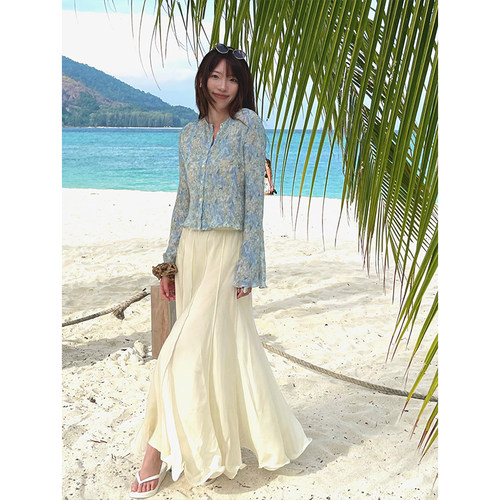 Even Vintage | 铜氨纤维 优雅浪漫微鱼尾鱼骨波浪边半裙 - 图0