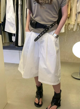 FALINDA STUDIO新款韩系工装风荷叶边高腰松紧腰休闲阔腿七分裤女