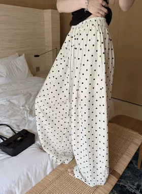 波点亚麻裤含亚麻透气感松弛慵懒感阔腿裤长裤女夏