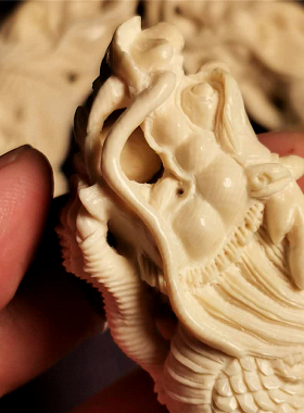 猛犸雕刻镂空龙牙鬼工配饰吊坠