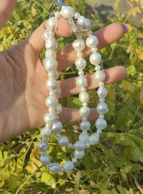 时尚高级轻奢 天然淡水珍珠皱巴巴洛克珍珠项链精致8mm毛衣链