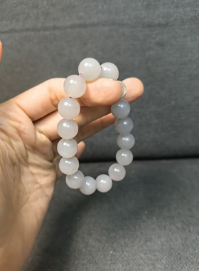 青海老坑天然和田玉10mm烟紫圆珠手串弹力手串