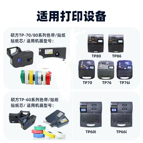硕方色带标签贴纸TP70/76i线号机贴纸打号机tp60i打码机TP-R1002B - 图1