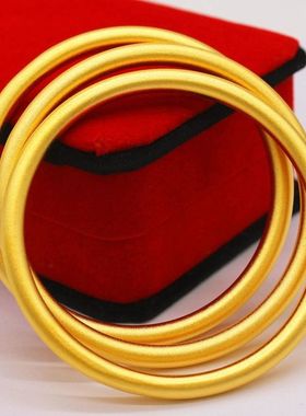 越南沙金5mm古法传承手镯 女士磨砂素圈实心合金镀金手镯货源批发