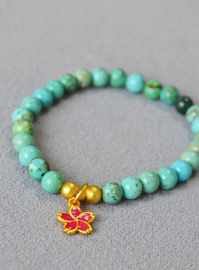 新中式小众复古绿松石串珠镀金吉