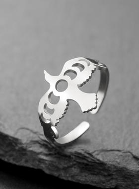 新款热销镂空月相老鹰个性指环嘻