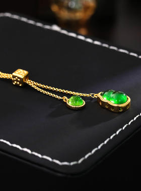 铜锁骨链新中式碧绿色宝石项链