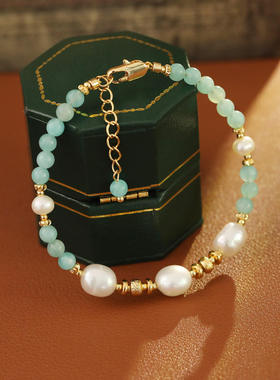 新款超仙海蓝色天河石淡水珍珠简