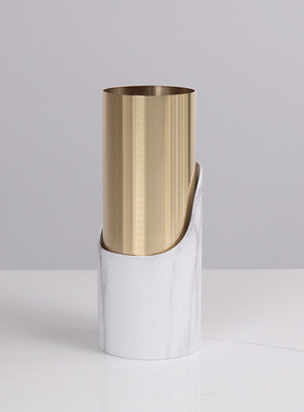 热销现代轻奢艺术金属装饰品花器摆件仿大理石干花花瓶家居样板房