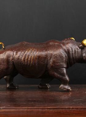 纯铜犀牛摆件点金大号仿古犀牛家居摆设办公室工艺品装饰品客厅