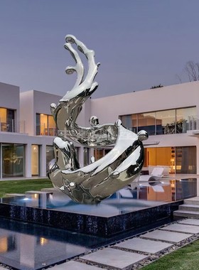 大型不锈钢镜面雕塑摆件铁艺镂空海豚不锈钢金属发光编织动物雕塑