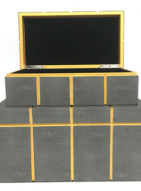 热销厂家供应简约装合页格子盒子魔鬼鱼纹首饰收纳家居酒店收纳盒