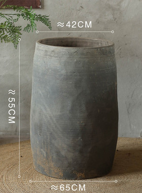 田园纯手工圆柱土陶罐摆件落地大花盆陶瓷复古造景民宿花瓶批发