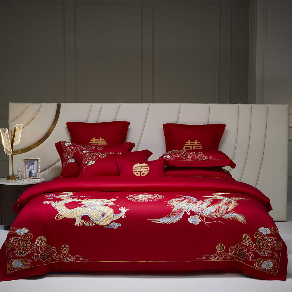 高档龙凤新婚庆四件套100S长绒棉大红色纯棉全棉结婚喜被床上用品,淘宝优惠券,粉丝福利购,淘宝优惠卷