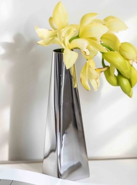 创意花瓶不锈钢花瓶高级感插花器简约轻奢样板房软装饰单支小花瓶