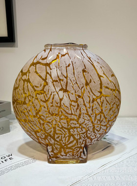 现代中古风装饰琉璃花瓶餐桌插花器博古架创意摆件样板间高级手工