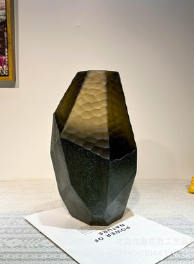 美式风创意几何手工刻磨花瓶摆件插花器样板间会议室插花高级装饰