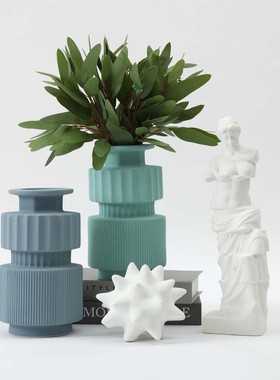 热销极简陶瓷花瓶哑光花器日式创意摆设客厅玄关家居花艺齿轮摆件