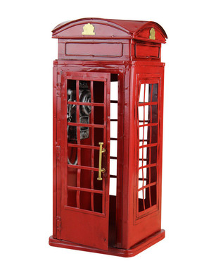 创意铁皮电话亭仿古英伦欧式电话亭模型摄影道具电话亭家居