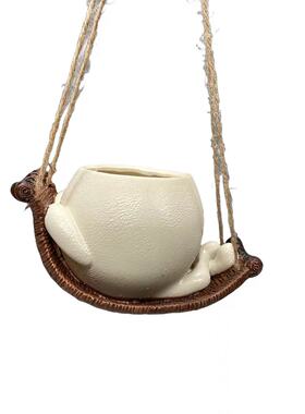 阳台花园庭院创意挂件笑脸绿植多肉花盆吊篮摇床树脂装饰品