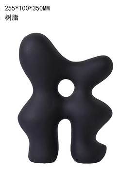 轻奢简约现代黑色几何镂空树脂摆件书房客厅样板房桌面艺术装饰品