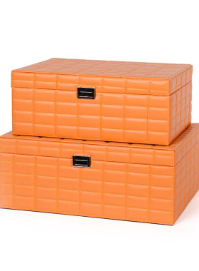 新中式样板房皮质收纳箱收纳盒衣柜整理箱衣帽间软装饰品摆件道具