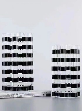 现代简约水晶层叠花器花艺黑加白创意摆件桌面茶几组合样板间桌面