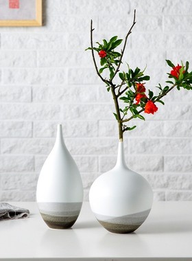 景德镇装饰摆件新中式玄关插花瓶电视柜手工颜色釉花瓶禅意软陶瓷