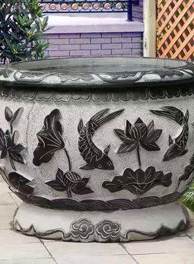 定制花盆荷花 加工定制批发鱼缸鱼缸 仿古青石大缸石花盆鱼缸摆件