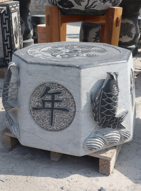 热销井栏井口井圈青石仿古井盖八角形家用庭院装饰摆件户外大理石