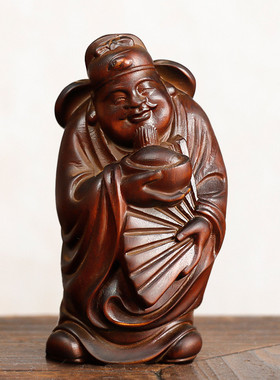 黄杨木雕摆件财神工艺品车挂家居饰品木质雕刻手把件收藏品