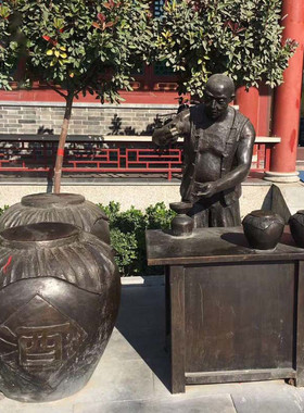 现代人物铸铜雕塑定制城市商业步行街铜像中式民俗真人艺术品摆件