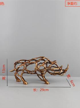 北欧创意抽象金属镂空犀牛动物雕塑摆件家居饰品玄关酒店软装客厅