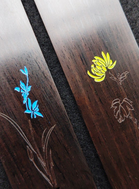 木质书签批发复古中式梅兰竹菊木质手工艺品彩绘紫光檀书签定制