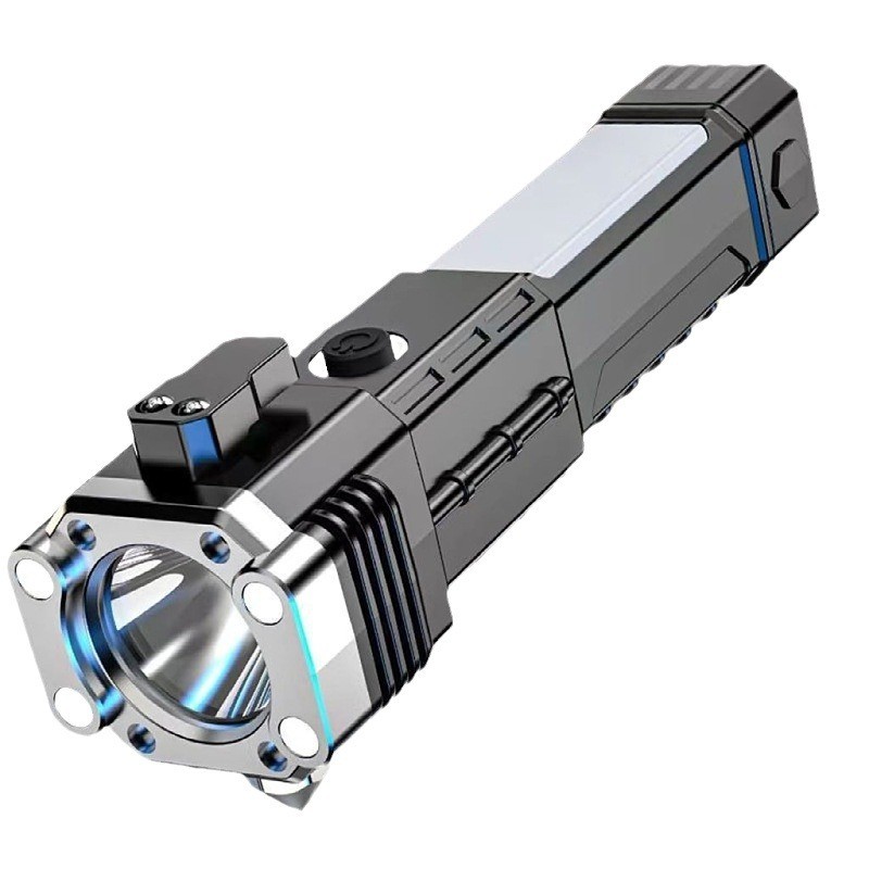 LED multifunctional flashlight car safety hammer USB rechargeable flashlight outdoor emergency work light bright flashlight