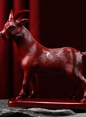 木雕摆件雕刻实木头质羊动物生肖家居中式客厅办公电视柜工艺礼品