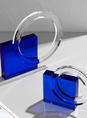 热销现代轻奢前台方形摆件 样板间售楼处水晶客厅卧室创意家居摆