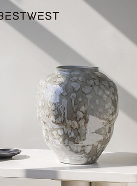 热销花器中式复古亮面玛瑙陶瓷花瓶摆件家居软装陶罐bestwest装饰