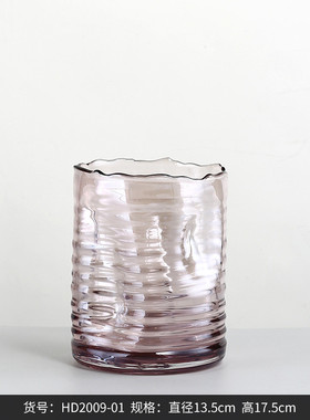 博西家居设计师直筒水彩玻璃小花瓶不规则家居装饰品透明花器