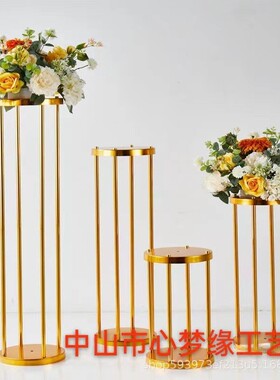 婚庆铁艺电镀金色几何路引婚礼家居t台生日喜庆酒店花器装饰