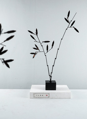 热销现代新中式创意大理石石竹摆件售楼处展厅别墅饰品家居软装隔