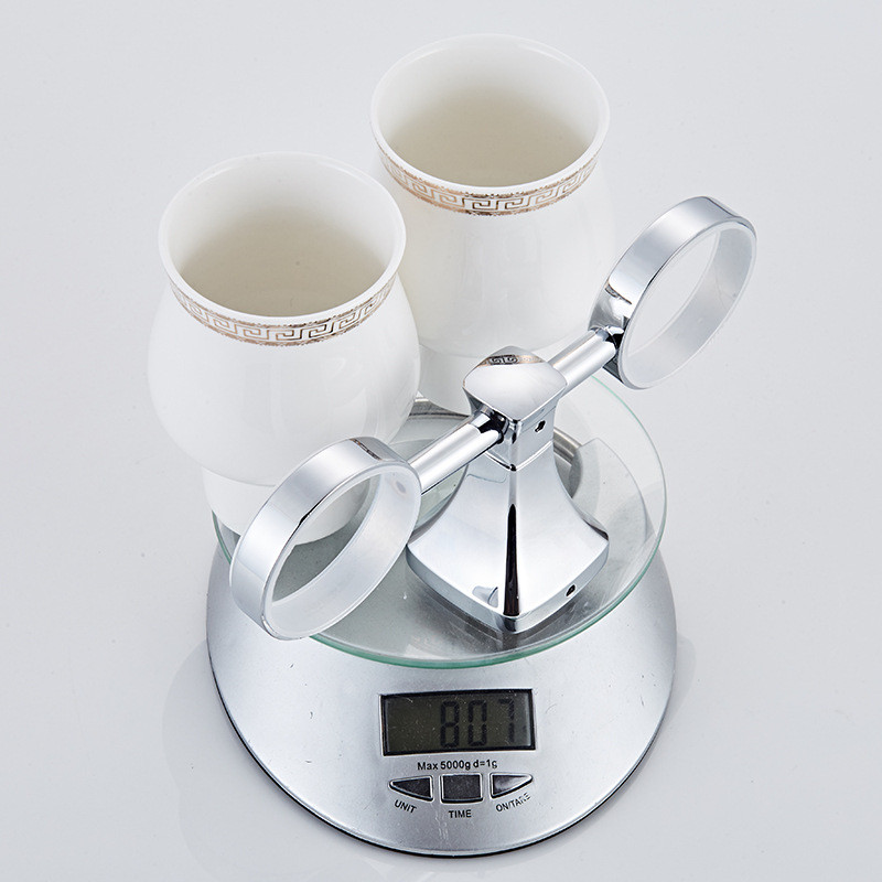 漱口杯牙刷双杯架洗漱不锈钢陶瓷杯双杯五金挂件酒店刷牙杯 - 图0