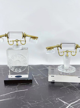 热销现代复古水晶玻璃电话摆件样板间售楼处销售中心装饰品桌面