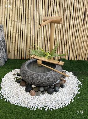 热销日式石钵石槽庭院景观水钵造景循环水流水惊鹿竹子枯山水摆件