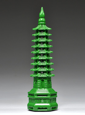 绿色木雕刻9层文昌塔摆件实木头九层文昌塔家居客厅办公室装饰品