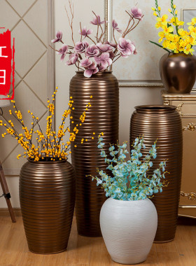 景德镇落地大花瓶新中式咖啡色原色棕色客厅庭院别墅酒店摆件