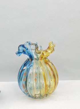 热销高级感轻奢创意插花摆件纯手工吹制家居装饰品玻璃花瓶琉璃摆