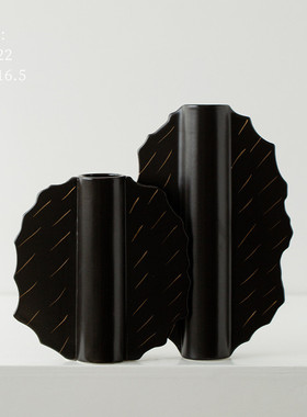 家居陶瓷花瓶摆件客厅民宿电视柜扇形花插花瓶中古高级感哑光